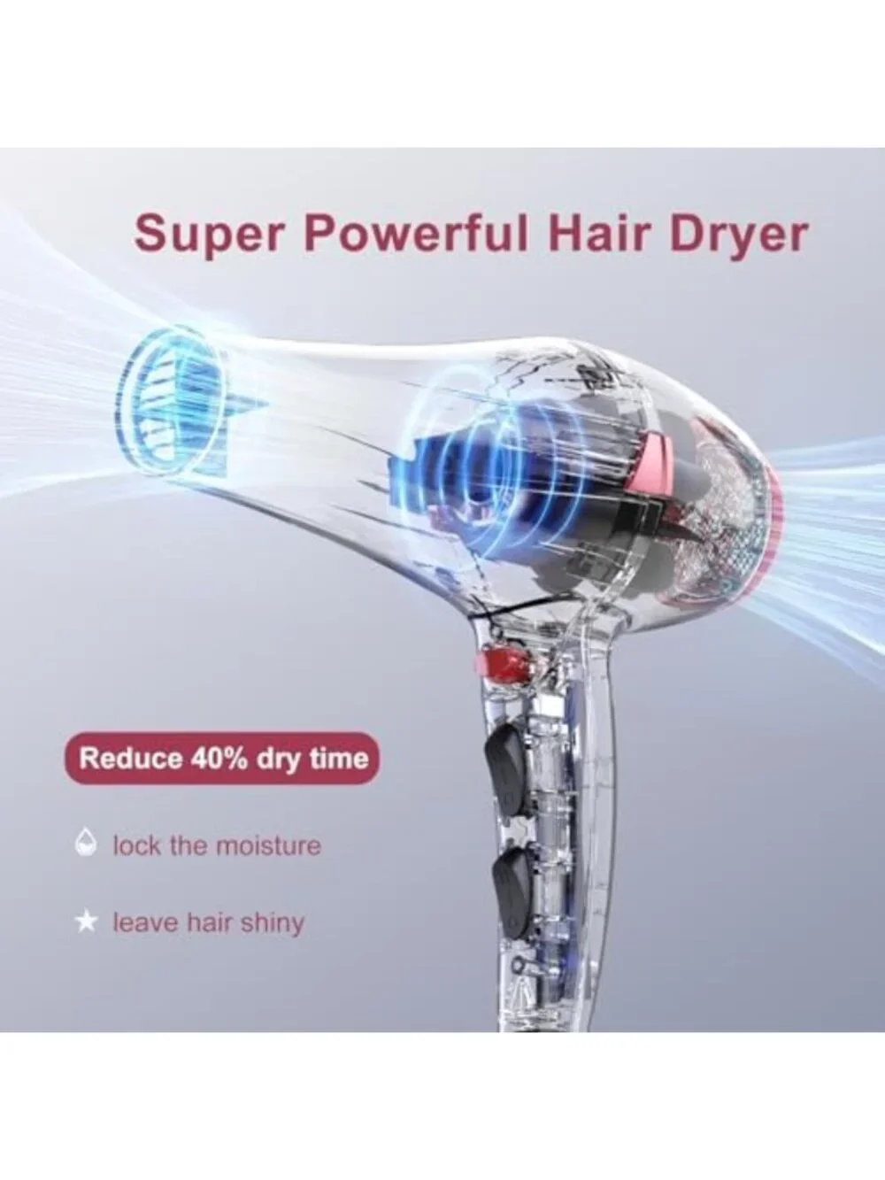 Professional Ionic Hair Dryer with Diffuser, Fast Drying & Quiet Blow Dryer for